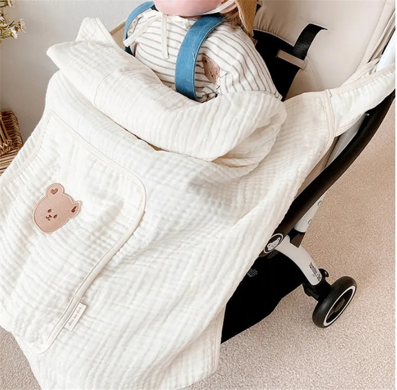 Multifunctional Infant Baby Carriers Blanket Cute Cartoon Korean Anti-Mosquito Windproof Stroller Blanket Newborn Shawl Blanket