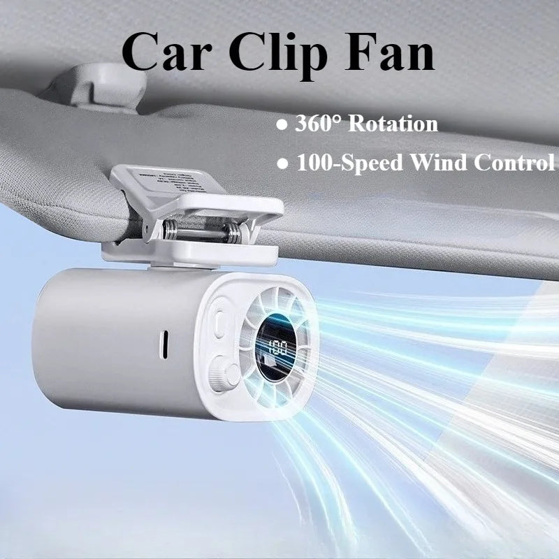 Portable Car Clip on Fan with 1800Mah 360 Rotate 100 Speeds Wind Adjustable USB Rechargeable Summer Cooler Fan Car Electric