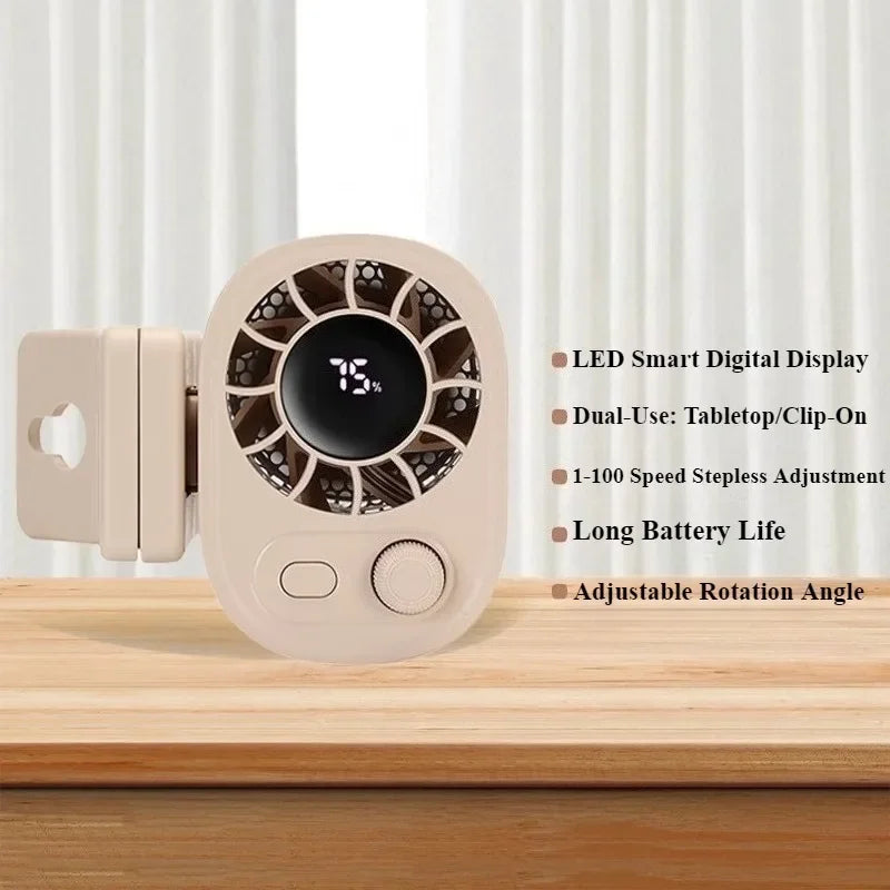 Portable Car Clip on Fan with 1800Mah 360 Rotate 100 Speeds Wind Adjustable USB Rechargeable Summer Cooler Fan Car Electric